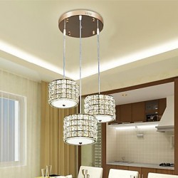 Single 3 Light 24W Dining Room LED Crystal Pendant Light LED Restaurant Droplight