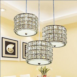 Single 3 Light 24W Dining Room LED Crystal Pendant Light LED Restaurant Droplight