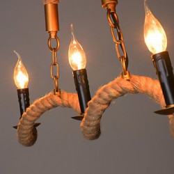 Candle Hemp Chandeliers Vintage Pendant Wrought Iron Bar Restaurant Wave Hemp Rope Chandelier