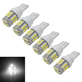 6pcs T10 3W 10X7020SMD 210LM 6000-6500K Cool White LED Car Light (DC 12V)