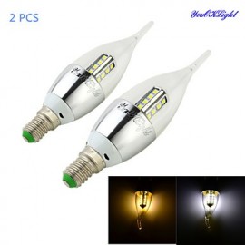 2PCS E14 3W 300lm 3000K/6000K 16 x SMD2835 Warm White/ White LED Candle Lamp - Gold/silver(AC 85~265V)