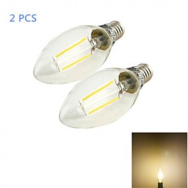 2PCS New Approvel E14 2xCOB 2W 200LM Warm White Edison Candle Bulbs LED Filament chandelier Light(220-240V)