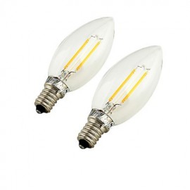 2PCS New Approvel E14 2xCOB 2W 200LM Warm White Edison Candle Bulbs LED Filament chandelier Light(220-240V)