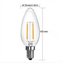 2W E14 LED Filament Bulbs C35 2PCS COB 220LM lm Warm White Decorative AC 220-240 V