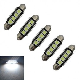 5pcs Festoon 42mm 1.5W 4x5050SMD 80-90LM 6000-6500K Cool White Light LED Car Light (DC 12V)