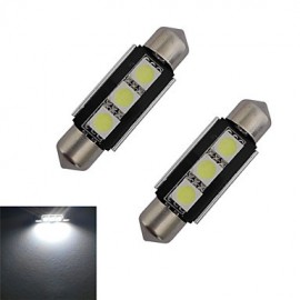 2pcs Festoon 39mm 1W 3x5050SMD 60-70LM 6000-6500K Cool White Light LED Car Light (DC 12V)