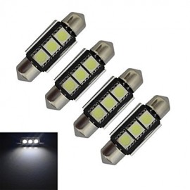 4pcs Festoon 36mm 1W 3x5050SMD 60-70LM 6000-6500K Cool White Light LED Car Light (DC 12V)