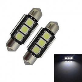 2pcs Festoon 36mm 1W 3x5050SMD 60-70LM 6000-6500K Cool White Light LED Car Light (DC 12V)