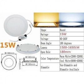 15W LED Panel Lights Recessed Retrofit 75 SMD 3528 1650 lm Warm White / Cool White AC 85-265 V