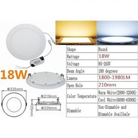 18W LED Panel Lights Recessed Retrofit 90 SMD 3528 1980 lm Warm White / Cool White AC 85-265 V