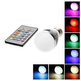 3W E26/E27 LED Globe Bulbs A50 1 lm RGB Remote-Controlled AC 85-265 V