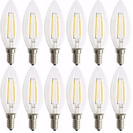 12 Pack 2W E14 LED Filament Bulbs C35 2 COB 200 lm Warm White Decorative AC 220-240 V