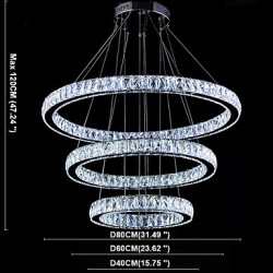 LED Crystal Pendant Lights Modern Lighting Three Rings D406080 K9 Large Crystal Hotel Ceiling Light Fixtures