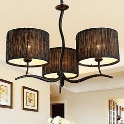 3 Light Traditional/Classic Chandelier with Simple Fabric Drum Shade