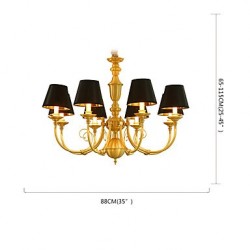 Chandelier Traditional/Classic Country Brass Feature for LED Mini Style Metal Living Room Bedroom Dining Room Study Room/Office 8 Bulbs