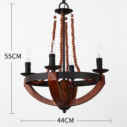 4 Light Vintage Painting Feature Mini Style Wood / Bamboo Chandelier Lamp for the Entry / Living Room /Kids Room Decorate Pendant Lamp