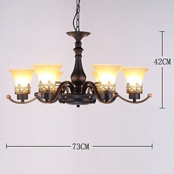 Six Light Amercian Countryside Vintage Metal with Glass Pendant Lamp for the Canteen Room / Living Room / Entry / Foyer Decorate Drop Lamp