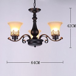 Three Light Amercian Countryside Vintage Metal with Glass Pendant Lamp for the Canteen Room / Living Room / Entry / Foyer Decorate Drop Lamp