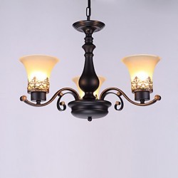 Three Light Amercian Countryside Vintage Metal with Glass Pendant Lamp for the Canteen Room / Living Room / Entry / Foyer Decorate Drop Lamp