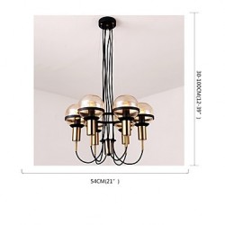 6 Light Personalized Chandelier with Glass Shade for Study Room/Office, Living Room