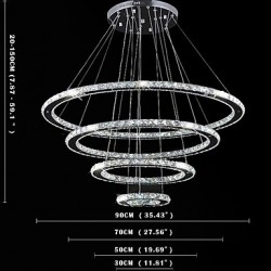 Dimmable LED Crystal Chandeliers Lights Remote Control Pendant Lamp Fixtures with 4 Ring D90705030 CE&UL&FCC