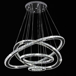 Dimmable LED Crystal Chandeliers Lights Remote Control Pendant Lamp Fixtures with 4 Ring D90705030 CE&UL&FCC