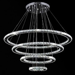 Dimmable LED Crystal Chandeliers Lights Remote Control Pendant Lamp Fixtures with 4 Ring D90705030 CE&UL&FCC