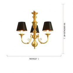 Chandelier Traditional/Classic Country Brass Feature for LED Mini Style Metal Living Room Bedroom Dining Room Study Room/Office 3 Bulbs