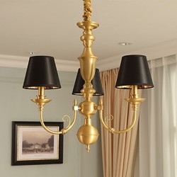 Chandelier Traditional/Classic Country Brass Feature for LED Mini Style Metal Living Room Bedroom Dining Room Study Room/Office 3 Bulbs