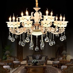 Traditional/Classic Zinc Alloy Feature for Crystal Mini Style Metal Indoors Garden Hallway 15 Bulbs Chandelier