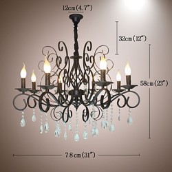 8 Head Of European Style Crystal Lamp Metal Chandelier Lighting Bedroom Hotel Restaurant