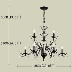 9 Lights Crystal Chandelier Modern/Contemporary Traditional/Classic Vintage Retro Country Painting Feature for Living Room