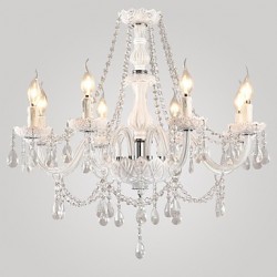 Chandelier White Crystal Modern Living 8 Lights