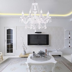 Chandelier White Crystal Modern Living 8 Lights