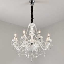 Chandelier White Crystal Modern Living 8 Lights