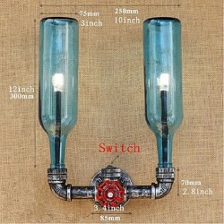 6W E27 Retro Industrial Wind Switch Led Water Bottle Wall Lamp Wall Light Blue