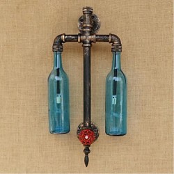 6W E27 American - Themed Restaurant Bar Iron With Switch Water Pipe Wine Bottle Wall Lamp Blue