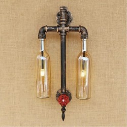 6W E27 American - Themed Restaurant Bar Iron With Switch Water Pipe Wine Bottle Wall Lamp Amber