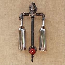 6W E27 American - Themed Restaurant Bar Iron With Switch Water Pipe Wine Bottle Wall Lamp Gray