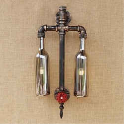 6W E27 American - Themed Restaurant Bar Iron With Switch Water Pipe Wine Bottle Wall Lamp Gray