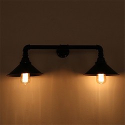 Vintage Industrial Pipe Wall Lights Black Metal Shade Restaurant Cafe Bar Decoration lighting With 2 Light Painted Finish