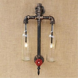 6W E27 American - Themed Restaurant Bar Iron With Switch Water Pipe Wine Bottle Wall Lamp Transparent