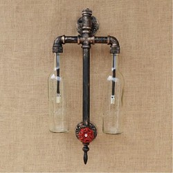 6W E27 American - Themed Restaurant Bar Iron With Switch Water Pipe Wine Bottle Wall Lamp Transparent