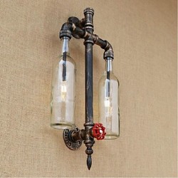 6W E27 American - Themed Restaurant Bar Iron With Switch Water Pipe Wine Bottle Wall Lamp Transparent