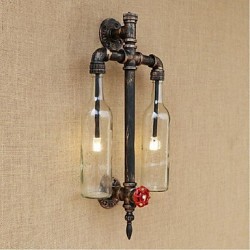 6W E27 American - Themed Restaurant Bar Iron With Switch Water Pipe Wine Bottle Wall Lamp Transparent