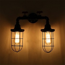 2 Heads Retro Industrial Pipe Wall Lights Simple Loft Black Birdcage Metal Dining Room Kitchen Bar Cafe Decoration lighting