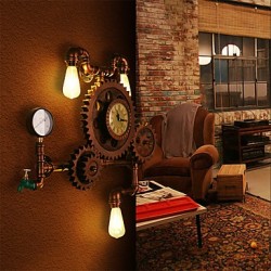 Vintage Industrial Pipe Wall Lights Wood Gear Shape Creative turnable Lights Restaurant Cafe Bar Decoration lighting