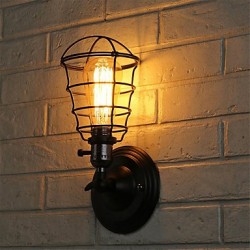 With switch Vintage 1 Light Industrial Black Metal Cage Loft Wall Lamp Living Room Dining Room Hallway Cafe Bars Bar Wall Sconce