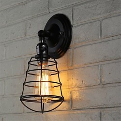 With switch Vintage 1 Light Industrial Black Metal Cage Loft Wall Lamp Living Room Dining Room Hallway Cafe Bars Bar Wall Sconce