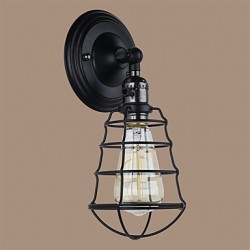 With switch Vintage 1 Light Industrial Black Metal Cage Loft Wall Lamp Living Room Dining Room Hallway Cafe Bars Bar Wall Sconce